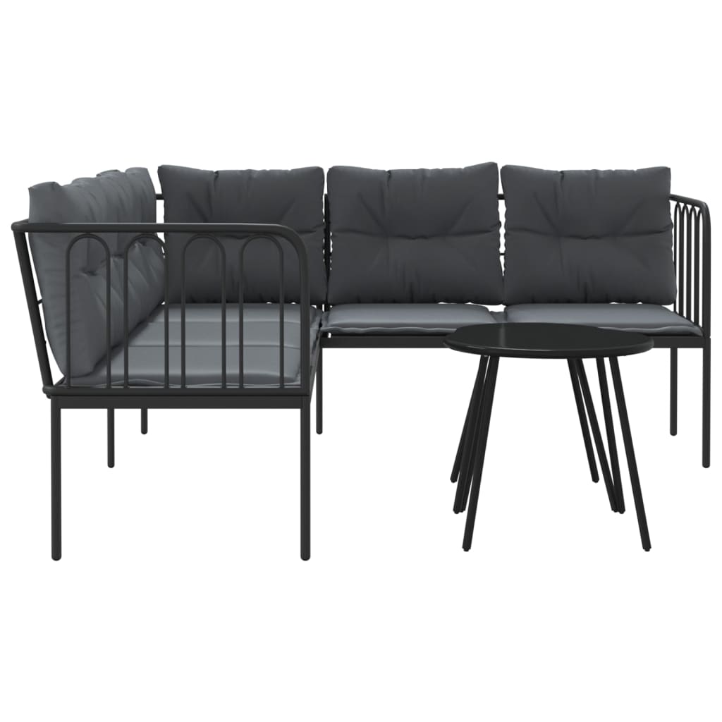 Loungeset met kussens staal en textileen zwart is nu te koop bij PeponiXL, paradijselijk wonen!