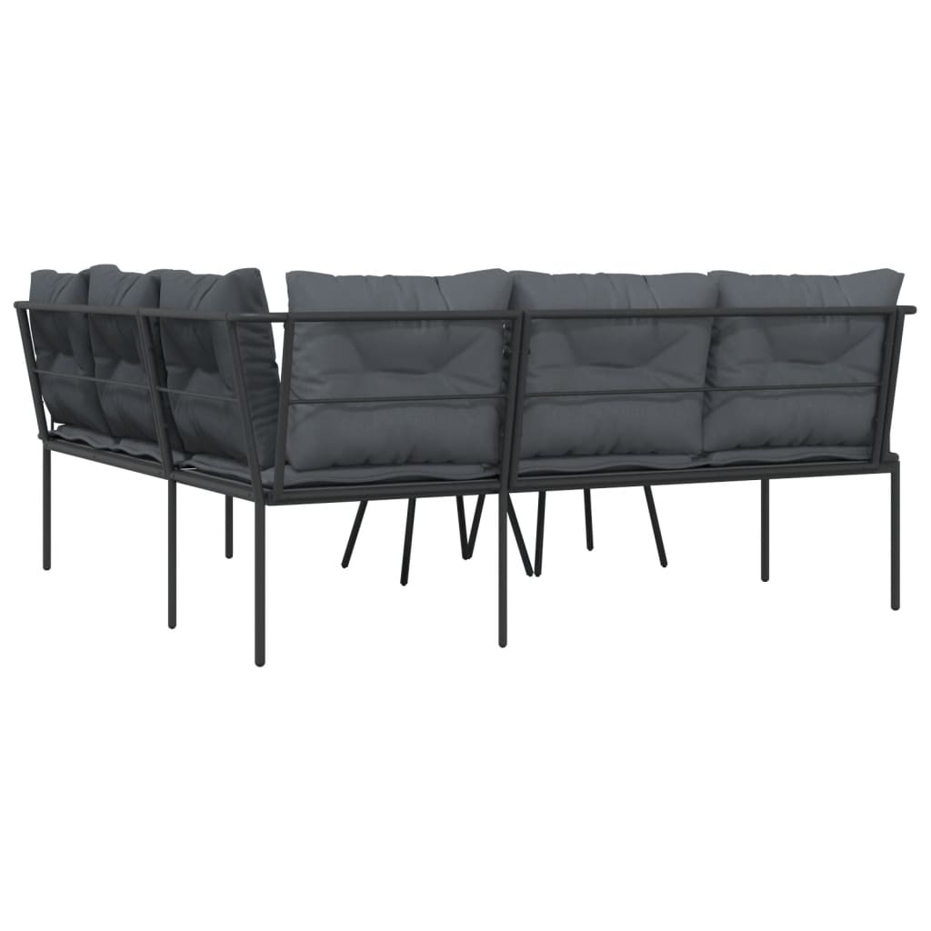 Loungeset met kussens staal en textileen zwart is nu te koop bij PeponiXL, paradijselijk wonen!