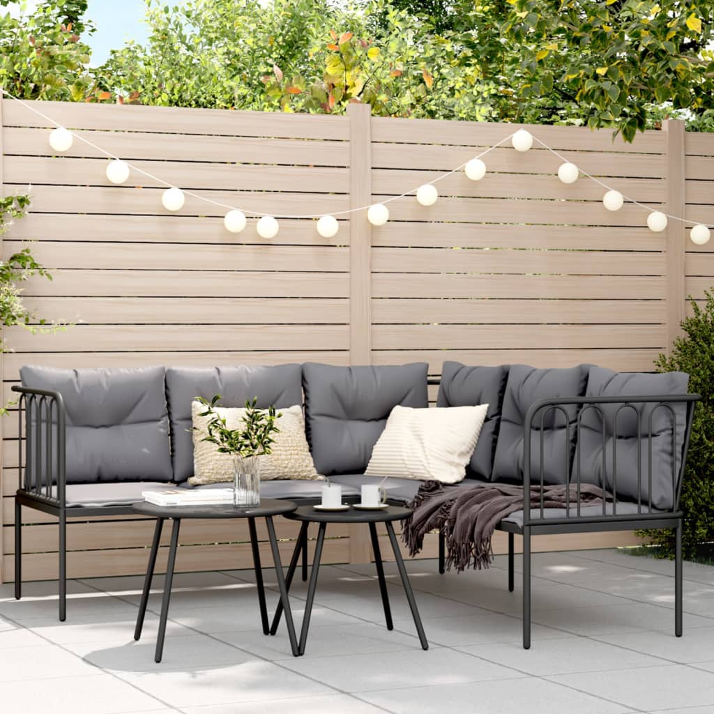 Loungeset met kussens staal en textileen zwart is nu te koop bij PeponiXL, paradijselijk wonen!