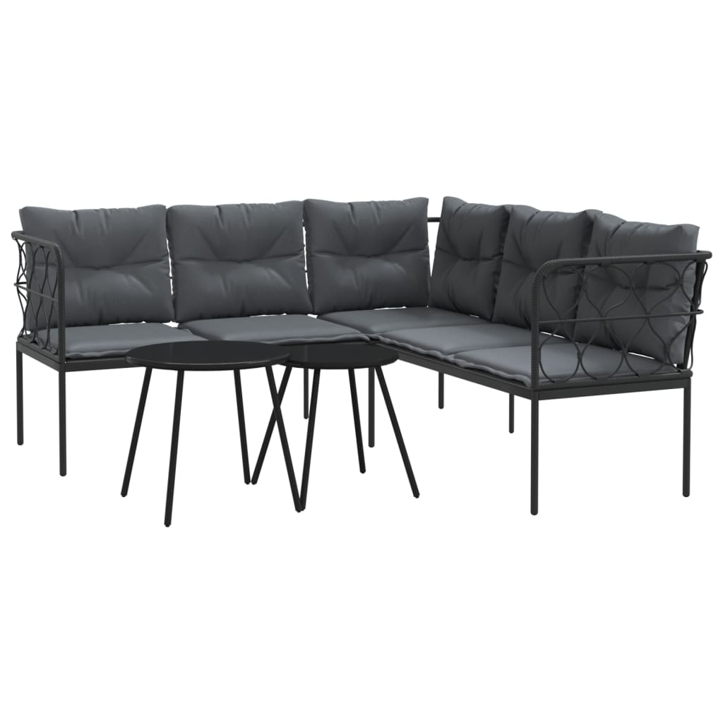 Loungeset met kussens staal en textileen zwart is nu te koop bij PeponiXL, paradijselijk wonen!