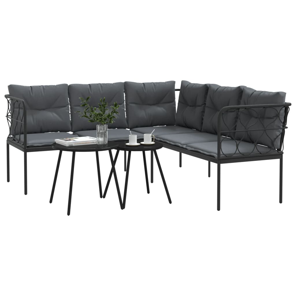 Loungeset met kussens staal en textileen zwart is nu te koop bij PeponiXL, paradijselijk wonen!