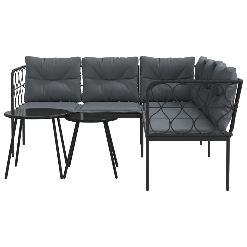 Loungeset met kussens staal en textileen zwart is nu te koop bij PeponiXL, paradijselijk wonen!