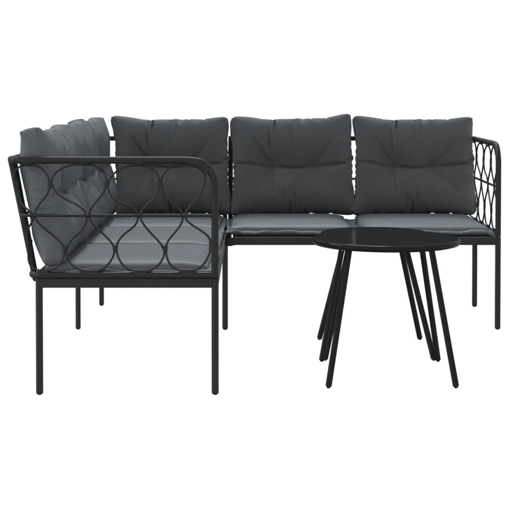 Loungeset met kussens staal en textileen zwart is nu te koop bij PeponiXL, paradijselijk wonen!