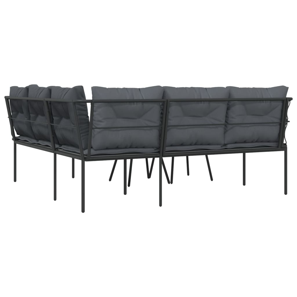 Loungeset met kussens staal en textileen zwart is nu te koop bij PeponiXL, paradijselijk wonen!