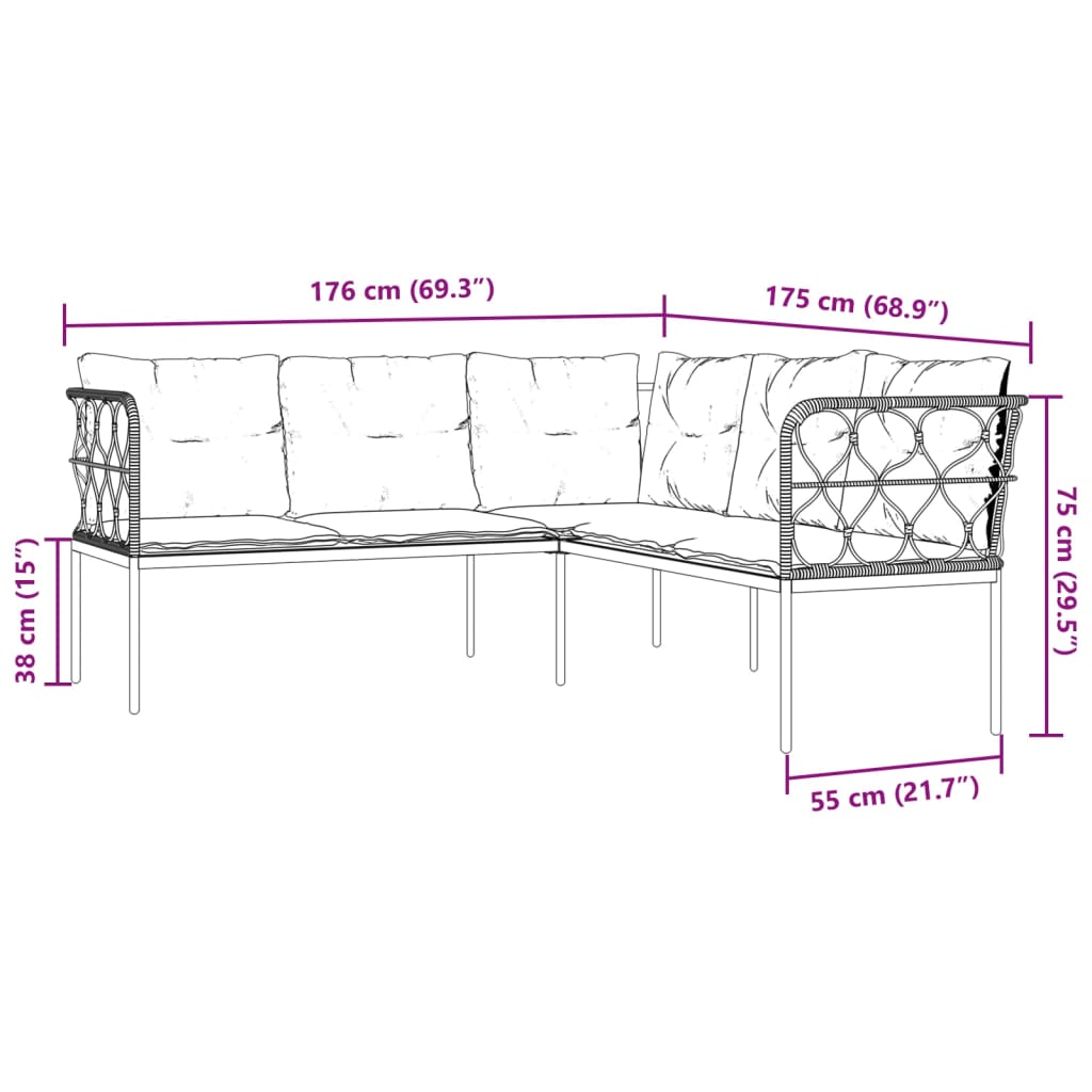 Loungeset met kussens staal en textileen zwart is nu te koop bij PeponiXL, paradijselijk wonen!