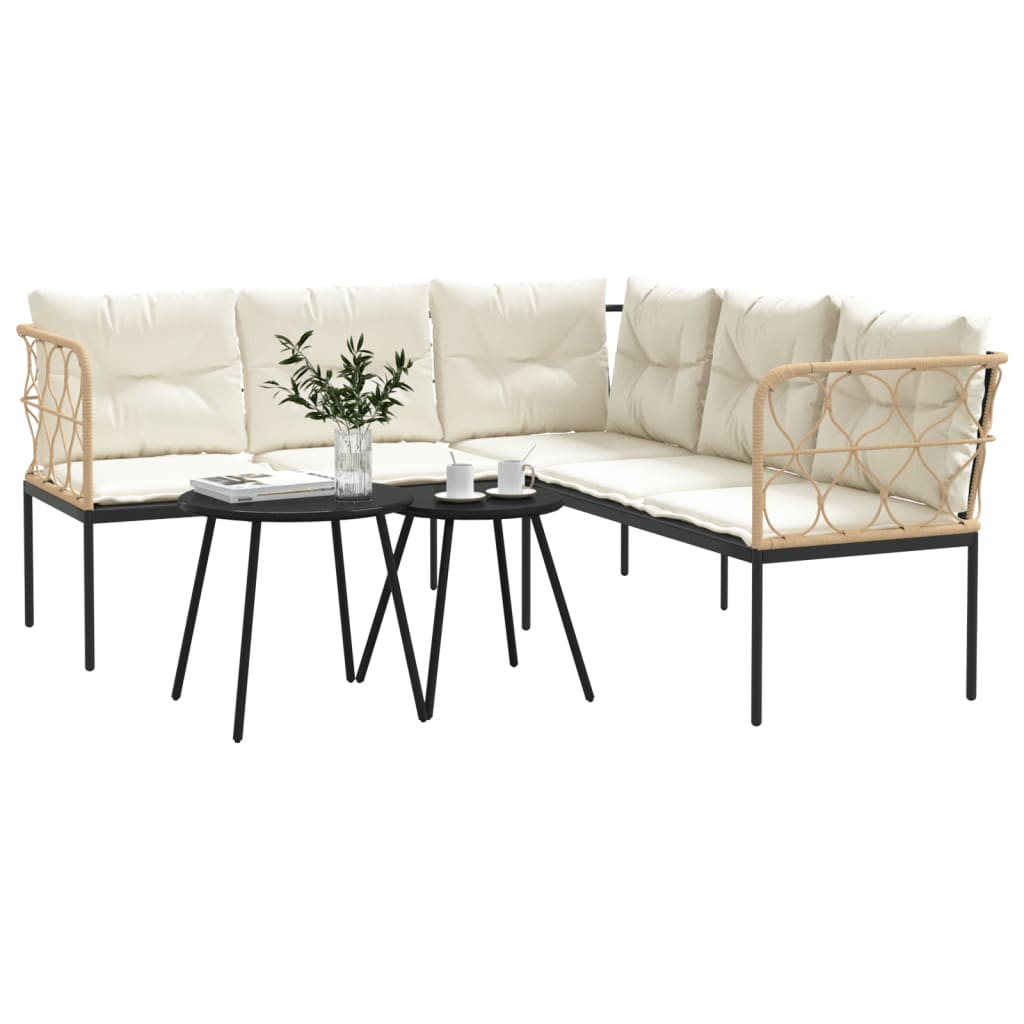 Loungeset met kussens staal en textileen zwart is nu te koop bij PeponiXL, paradijselijk wonen!