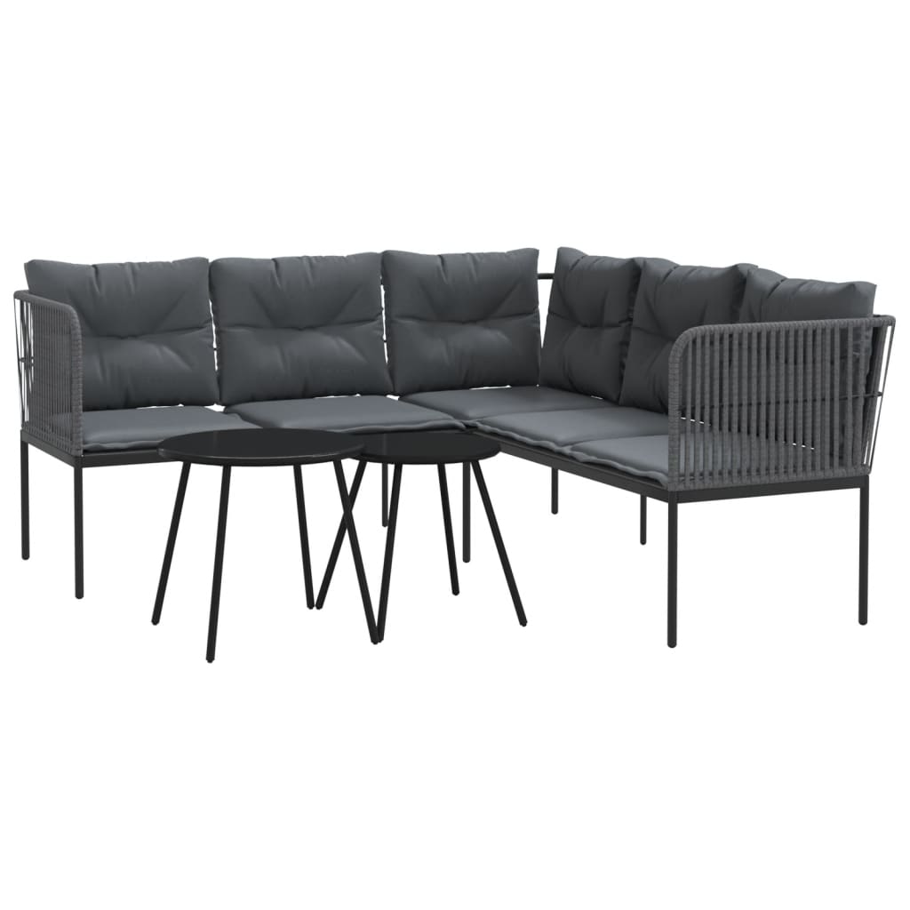 Loungeset met kussens staal en textileen zwart is nu te koop bij PeponiXL, paradijselijk wonen!