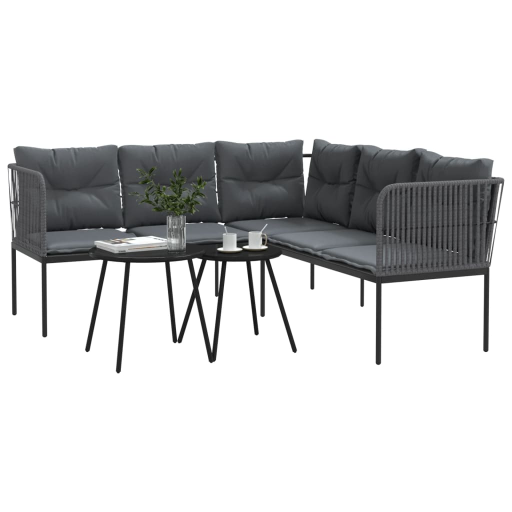 Loungeset met kussens staal en textileen zwart is nu te koop bij PeponiXL, paradijselijk wonen!