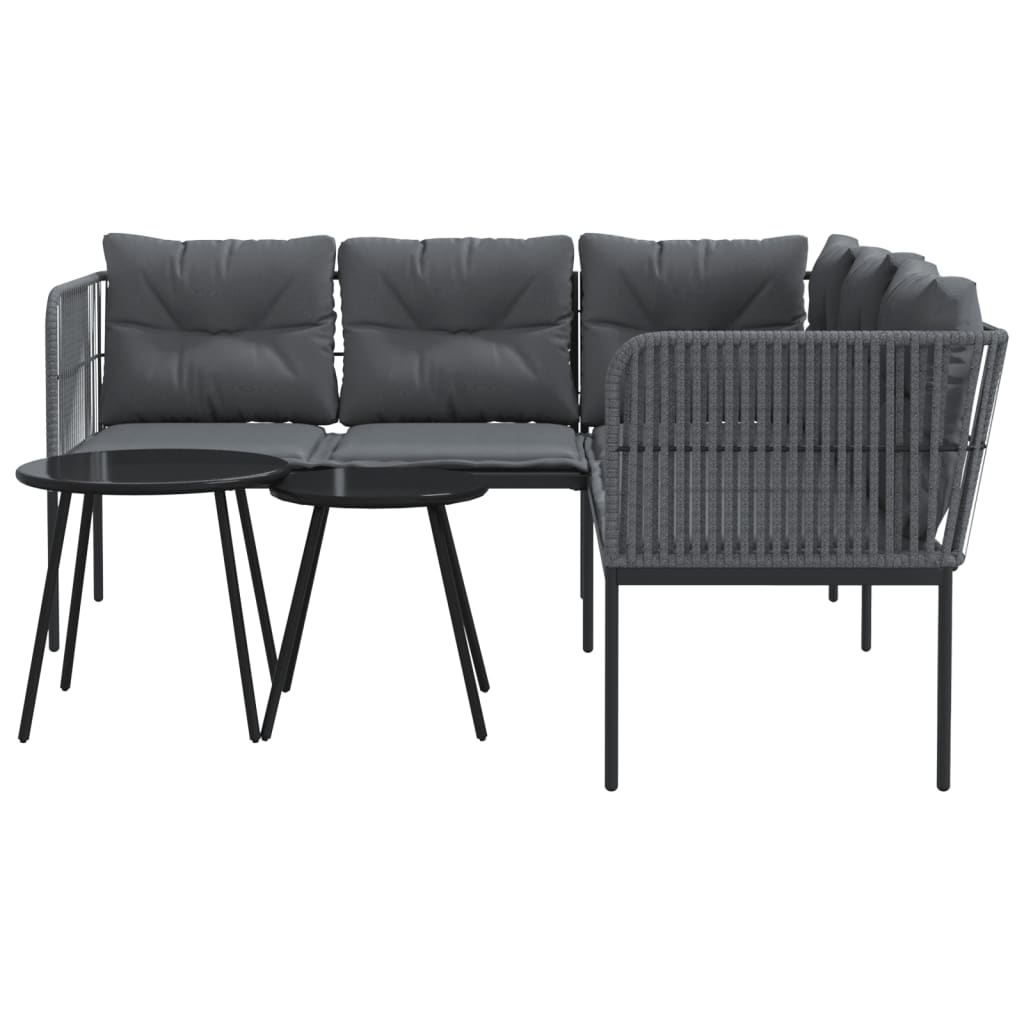 Loungeset met kussens staal en textileen zwart is nu te koop bij PeponiXL, paradijselijk wonen!