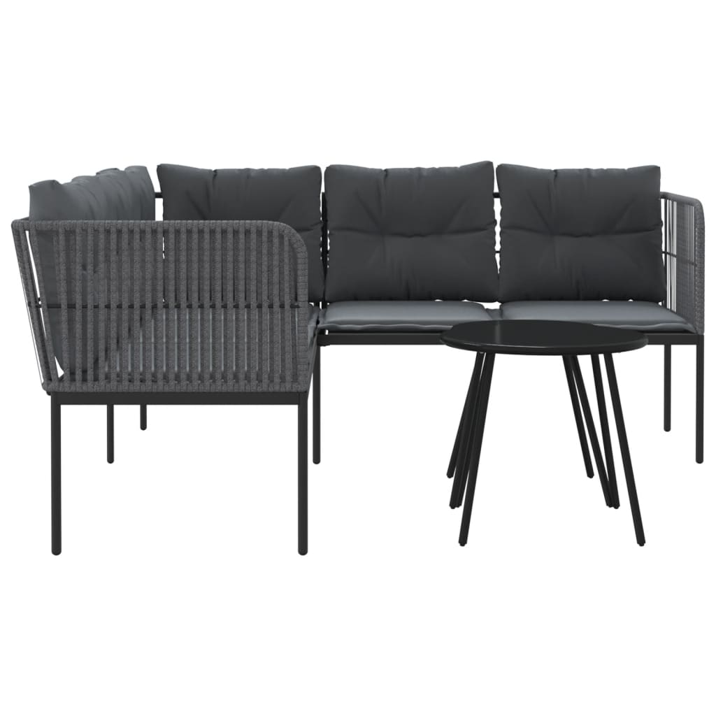 Loungeset met kussens staal en textileen zwart is nu te koop bij PeponiXL, paradijselijk wonen!