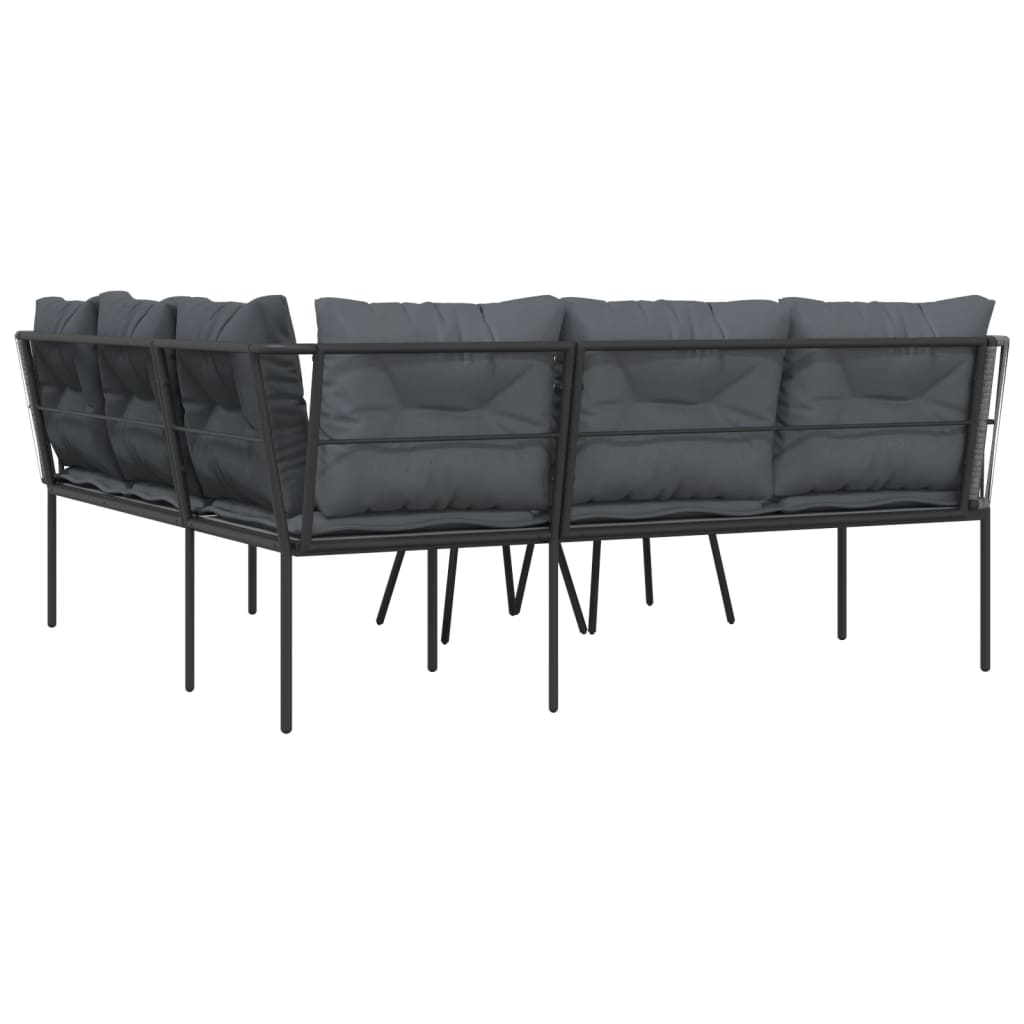 Loungeset met kussens staal en textileen zwart is nu te koop bij PeponiXL, paradijselijk wonen!