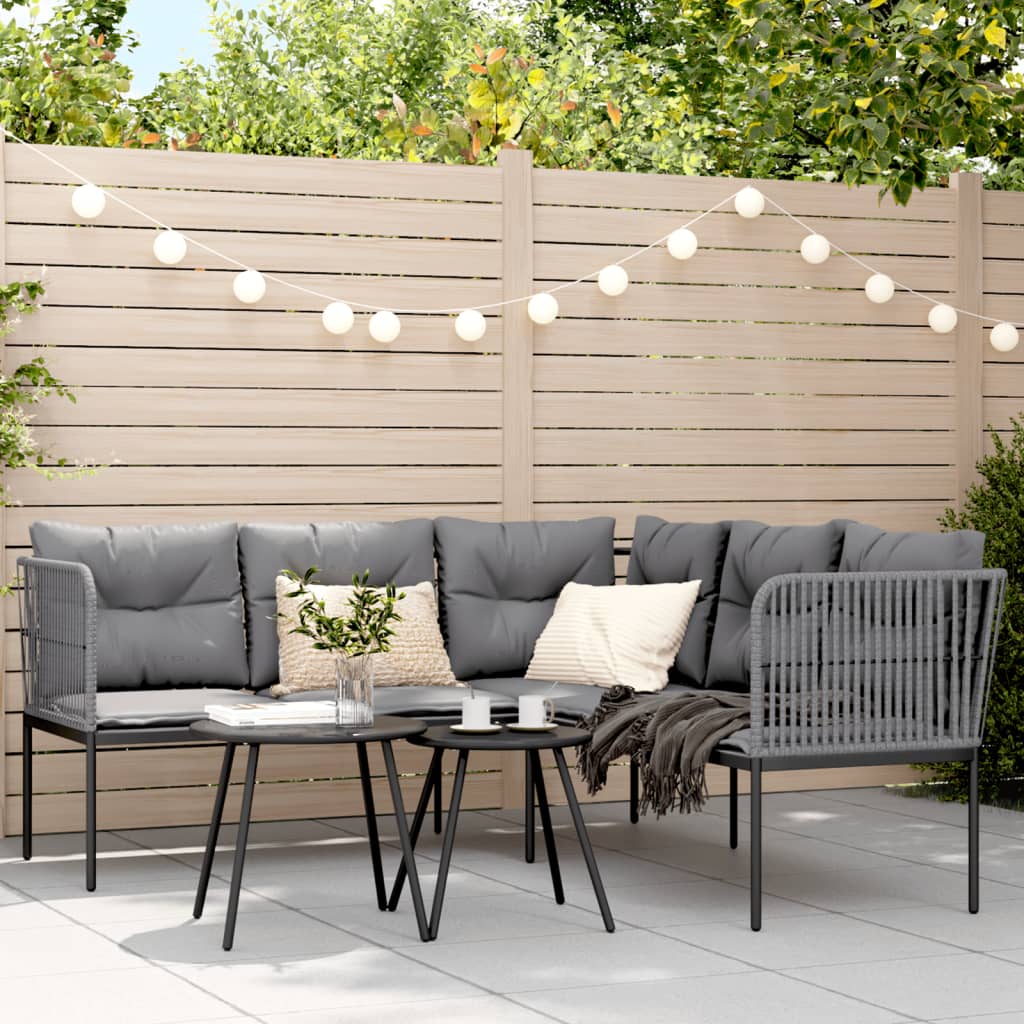 Loungeset met kussens staal en textileen zwart is nu te koop bij PeponiXL, paradijselijk wonen!