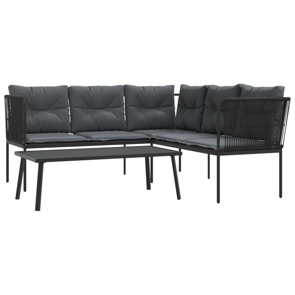 Loungeset met kussens staal en textileen zwart is nu te koop bij PeponiXL, paradijselijk wonen!