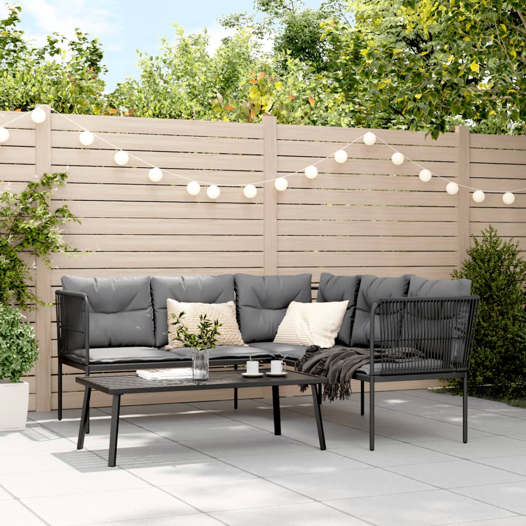 Loungeset met kussens staal en textileen zwart is nu te koop bij PeponiXL, paradijselijk wonen!