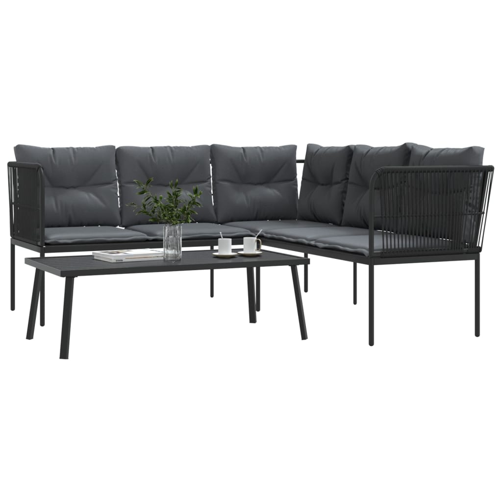 Loungeset met kussens staal en textileen zwart is nu te koop bij PeponiXL, paradijselijk wonen!