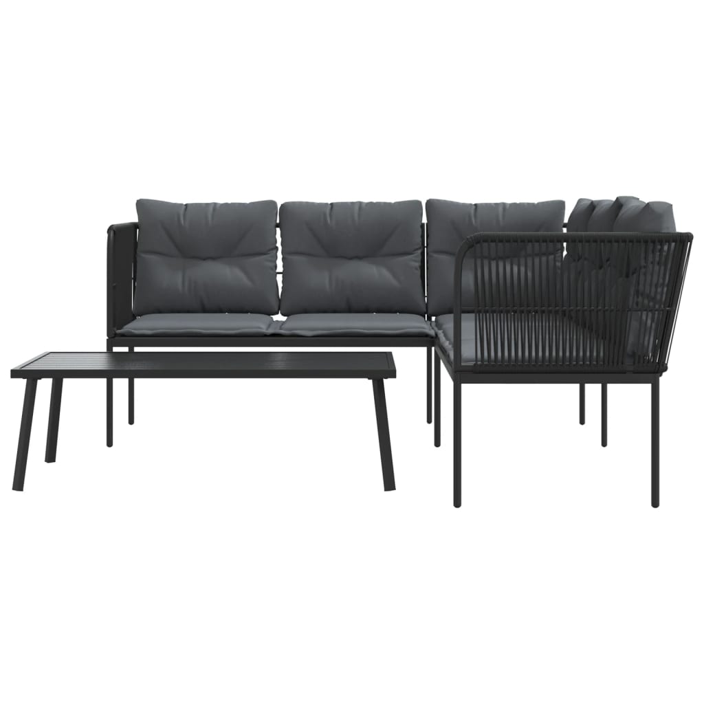 Loungeset met kussens staal en textileen zwart is nu te koop bij PeponiXL, paradijselijk wonen!