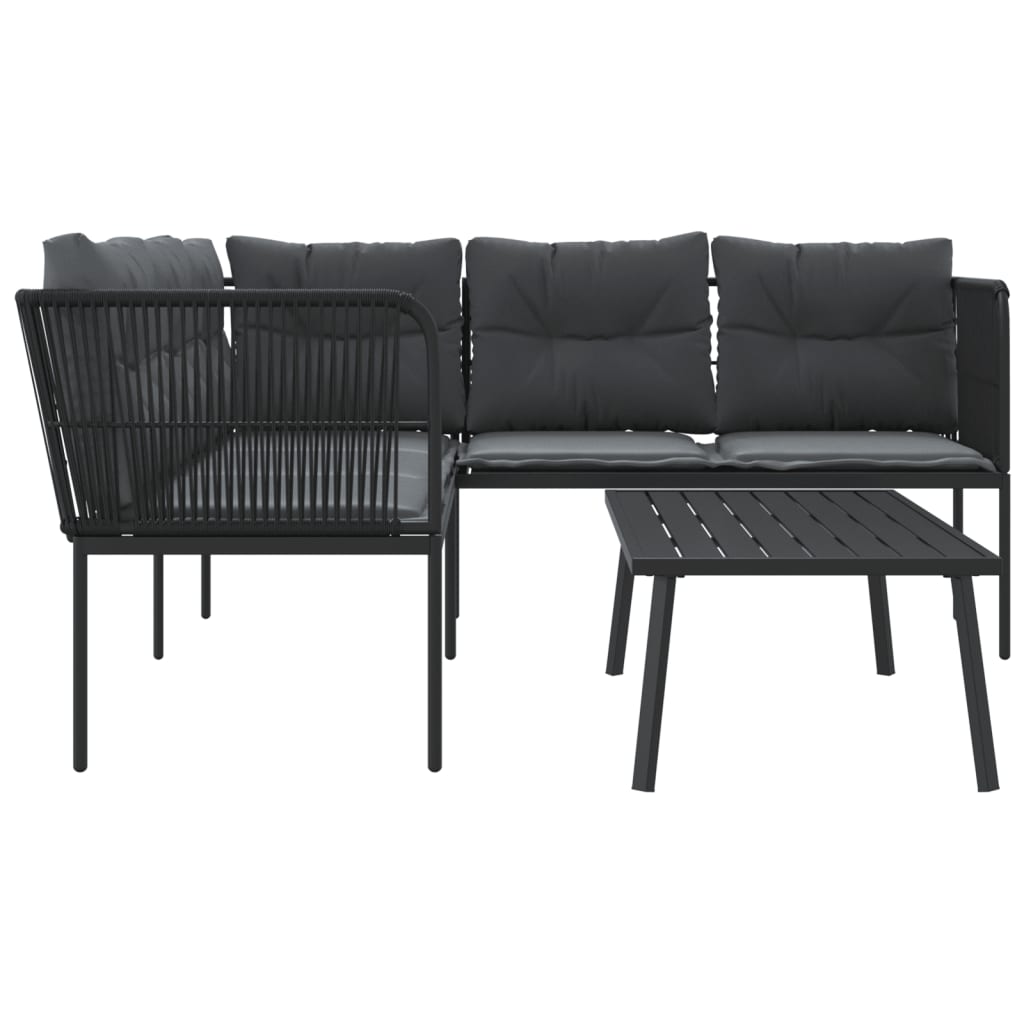 Loungeset met kussens staal en textileen zwart is nu te koop bij PeponiXL, paradijselijk wonen!