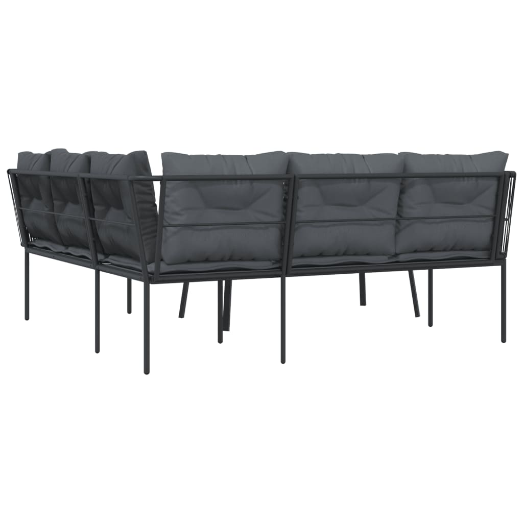 Loungeset met kussens staal en textileen zwart is nu te koop bij PeponiXL, paradijselijk wonen!