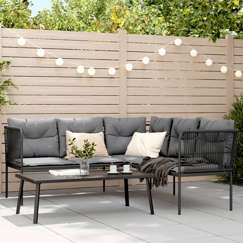 Loungeset met kussens staal en textileen zwart is nu te koop bij PeponiXL, paradijselijk wonen!