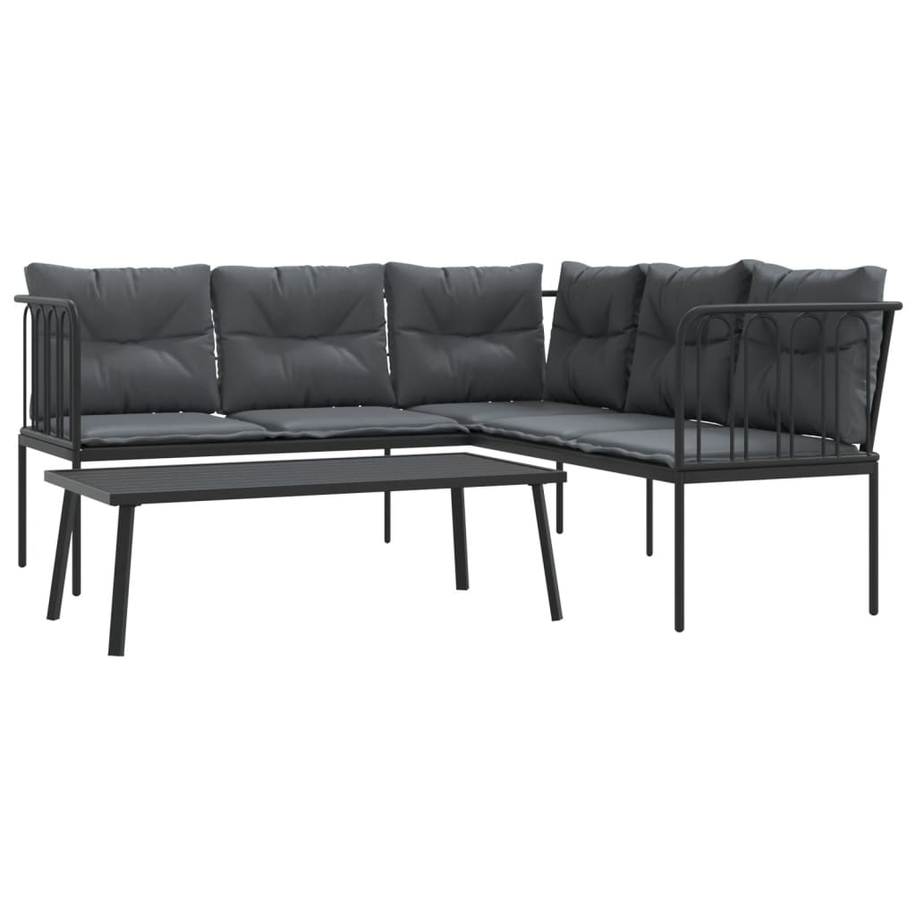 Loungeset met kussens staal en textileen zwart is nu te koop bij PeponiXL, paradijselijk wonen!