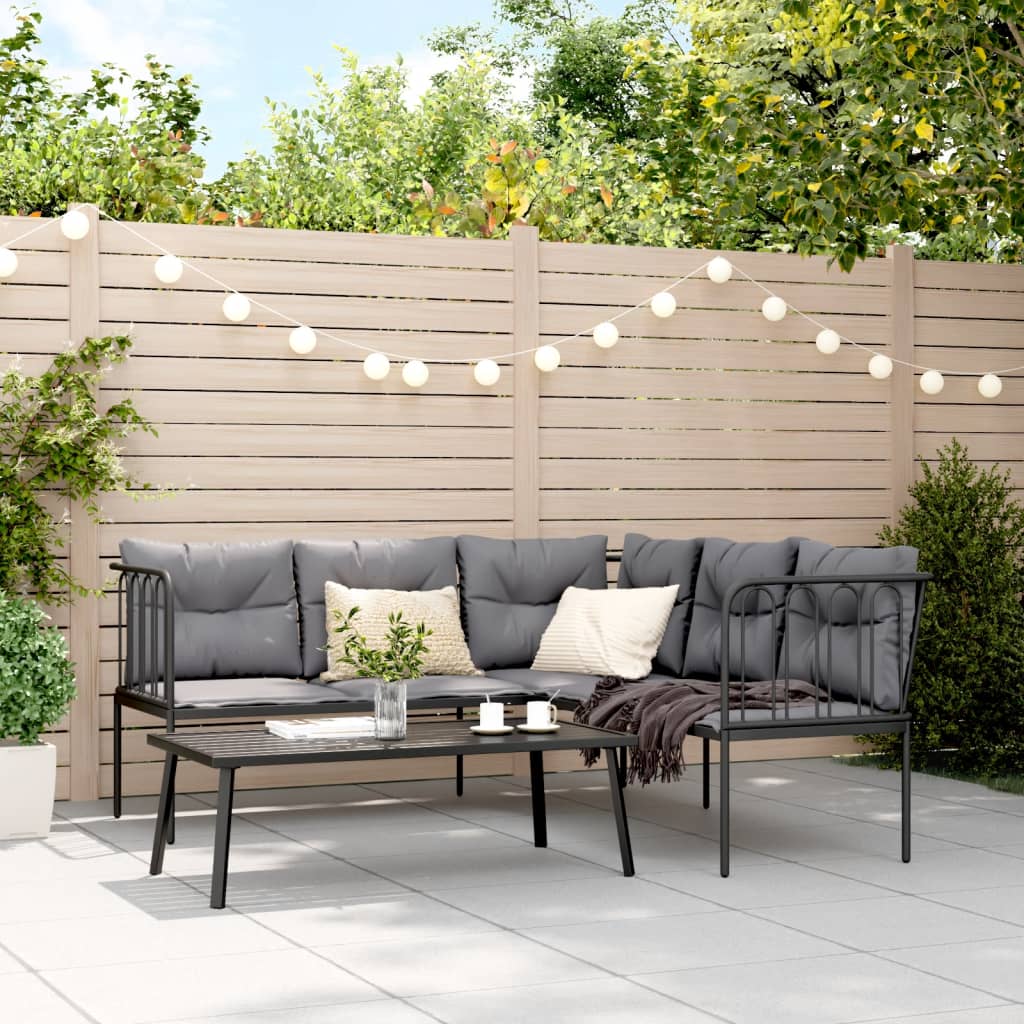 Loungeset met kussens staal en textileen zwart is nu te koop bij PeponiXL, paradijselijk wonen!