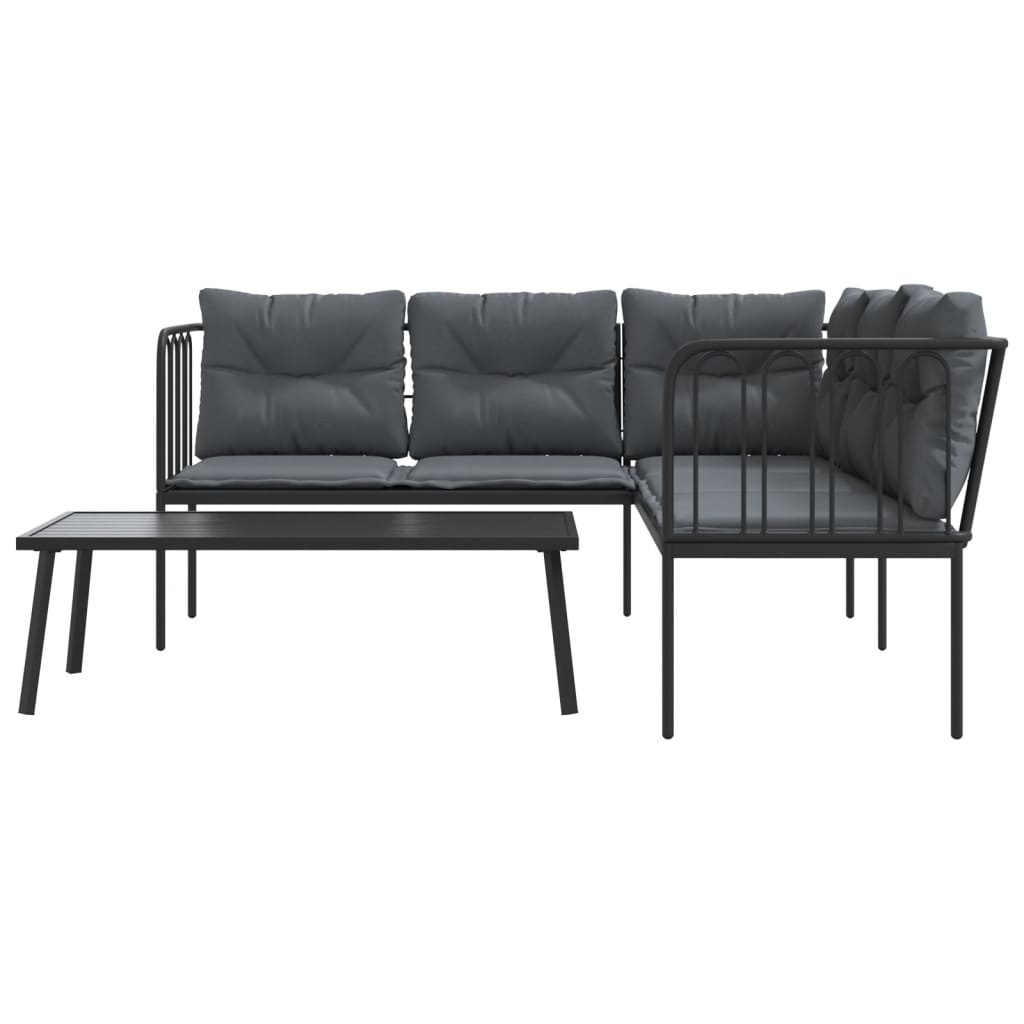 Loungeset met kussens staal en textileen zwart is nu te koop bij PeponiXL, paradijselijk wonen!