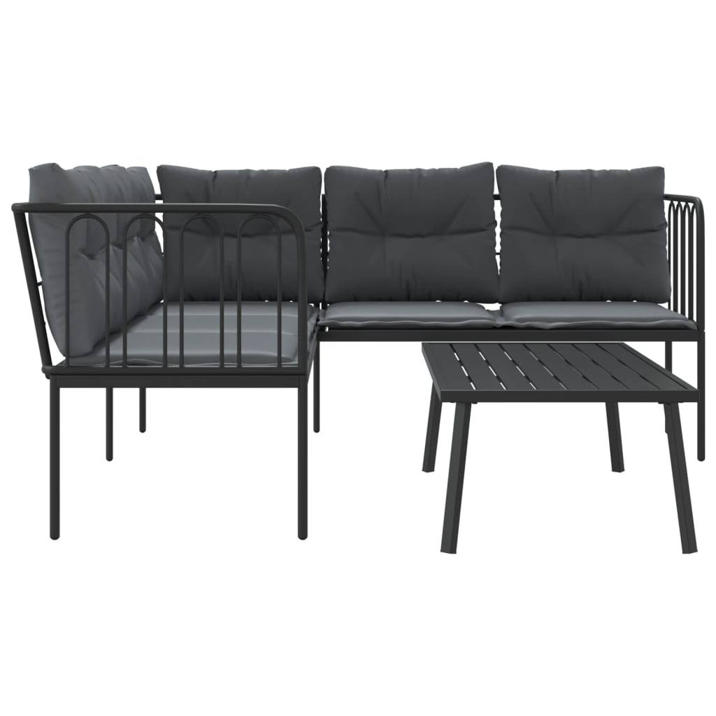 Loungeset met kussens staal en textileen zwart is nu te koop bij PeponiXL, paradijselijk wonen!