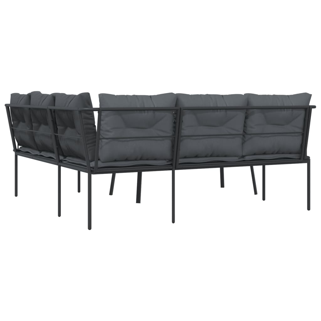 Loungeset met kussens staal en textileen zwart is nu te koop bij PeponiXL, paradijselijk wonen!