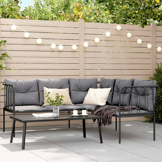 Loungeset met kussens staal en textileen zwart is nu te koop bij PeponiXL, paradijselijk wonen!