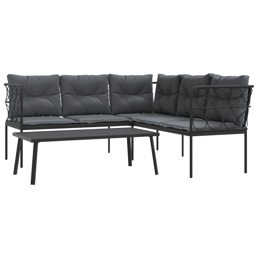 Loungeset met kussens staal en textileen zwart is nu te koop bij PeponiXL, paradijselijk wonen!