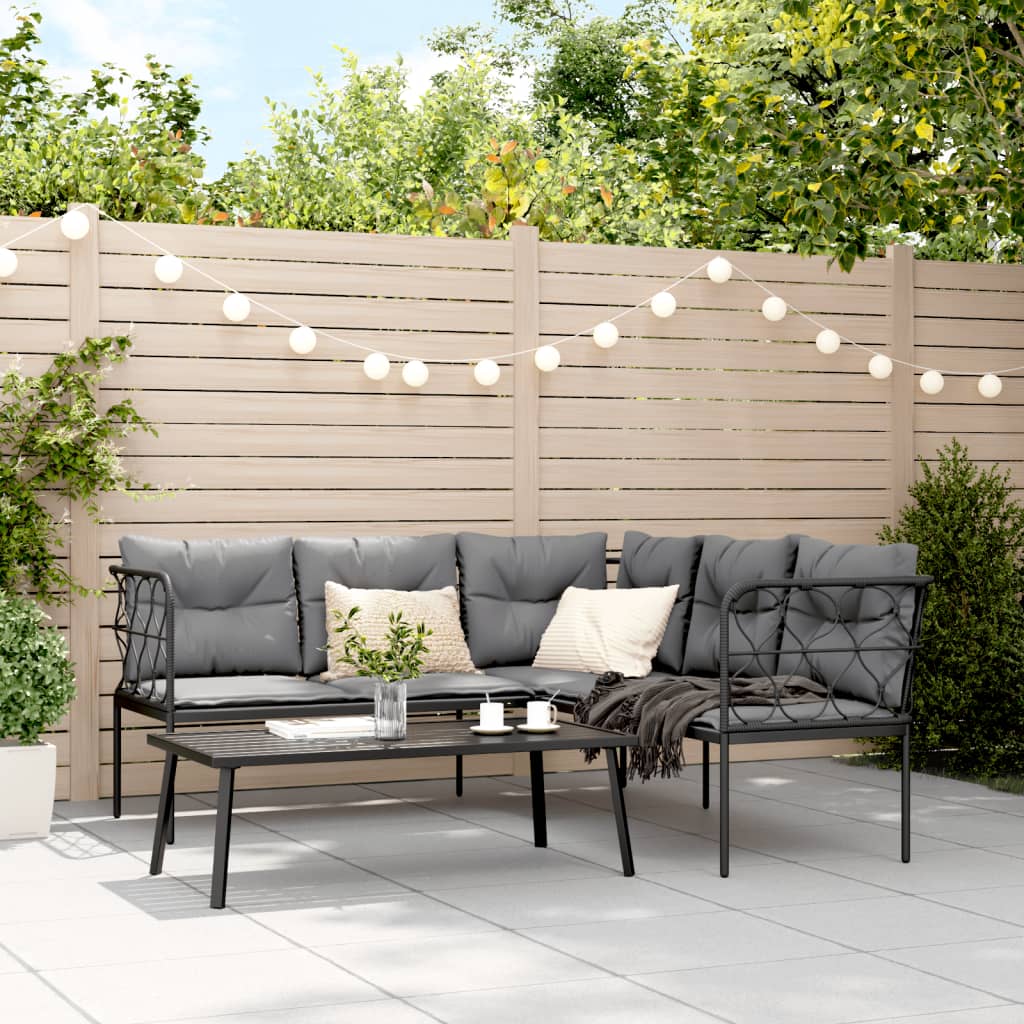 Loungeset met kussens staal en textileen zwart is nu te koop bij PeponiXL, paradijselijk wonen!