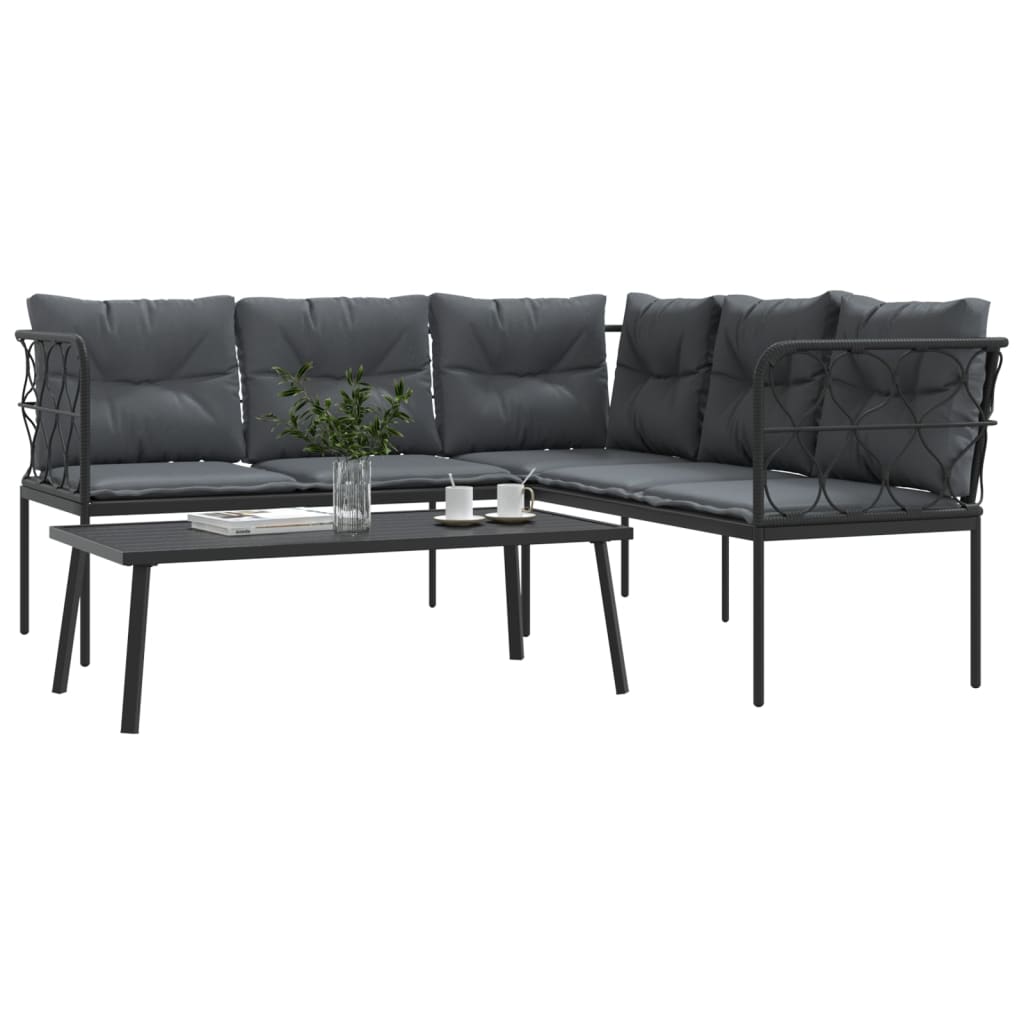 Loungeset met kussens staal en textileen zwart is nu te koop bij PeponiXL, paradijselijk wonen!