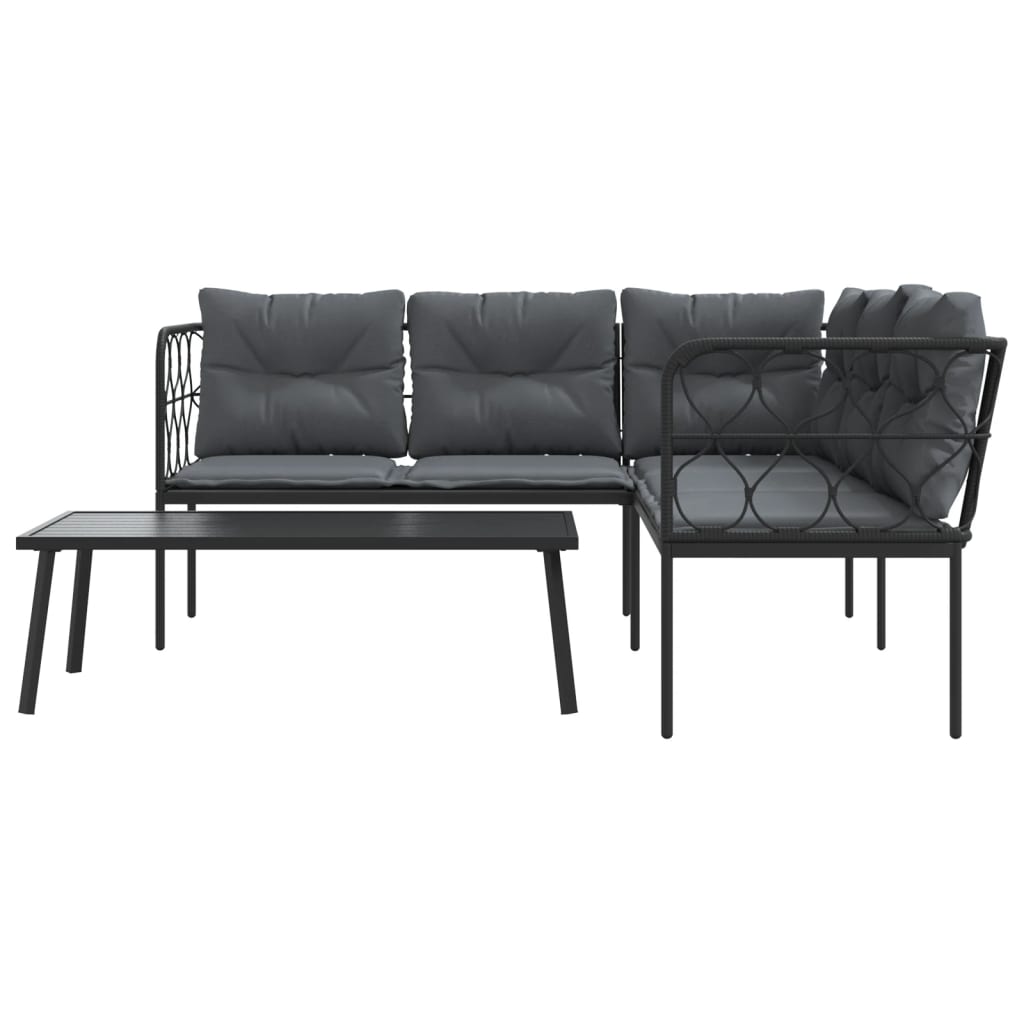 Loungeset met kussens staal en textileen zwart is nu te koop bij PeponiXL, paradijselijk wonen!