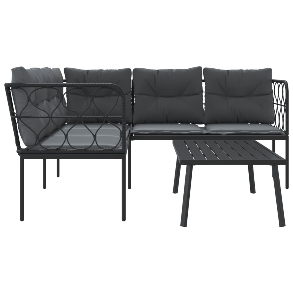 Loungeset met kussens staal en textileen zwart is nu te koop bij PeponiXL, paradijselijk wonen!