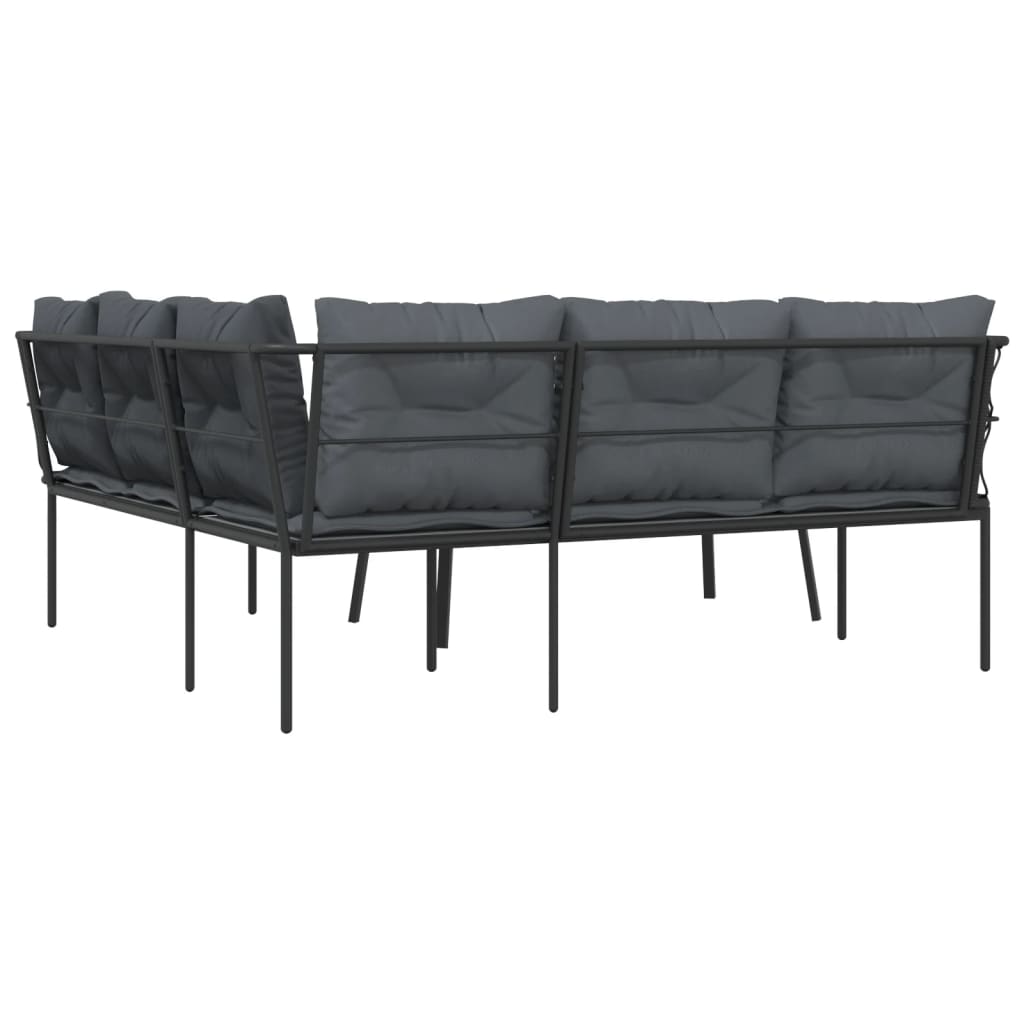 Loungeset met kussens staal en textileen zwart is nu te koop bij PeponiXL, paradijselijk wonen!