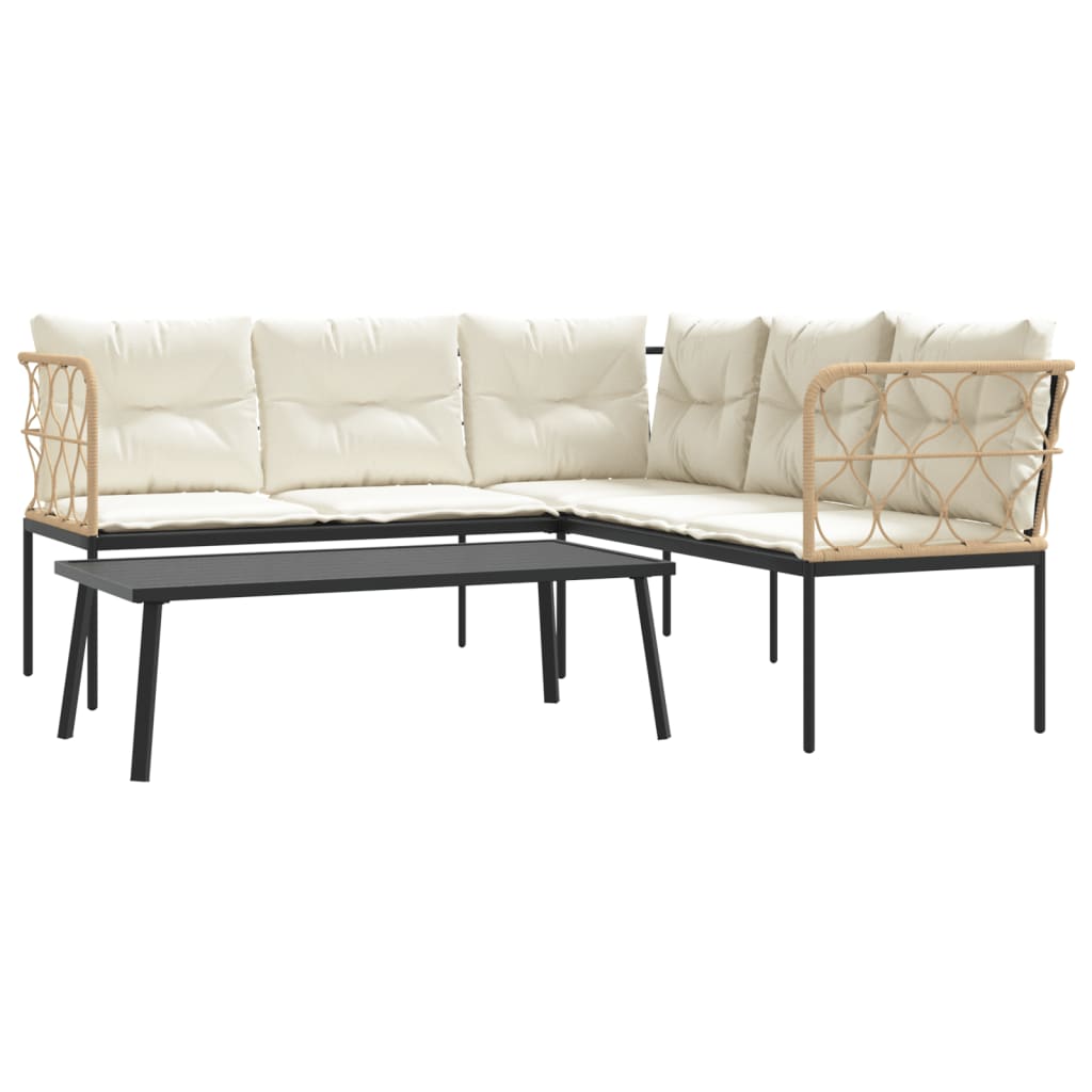 Loungeset met kussens staal en textileen zwart is nu te koop bij PeponiXL, paradijselijk wonen!