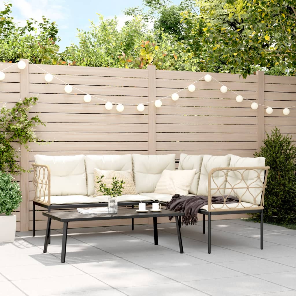 Loungeset met kussens staal en textileen zwart is nu te koop bij PeponiXL, paradijselijk wonen!