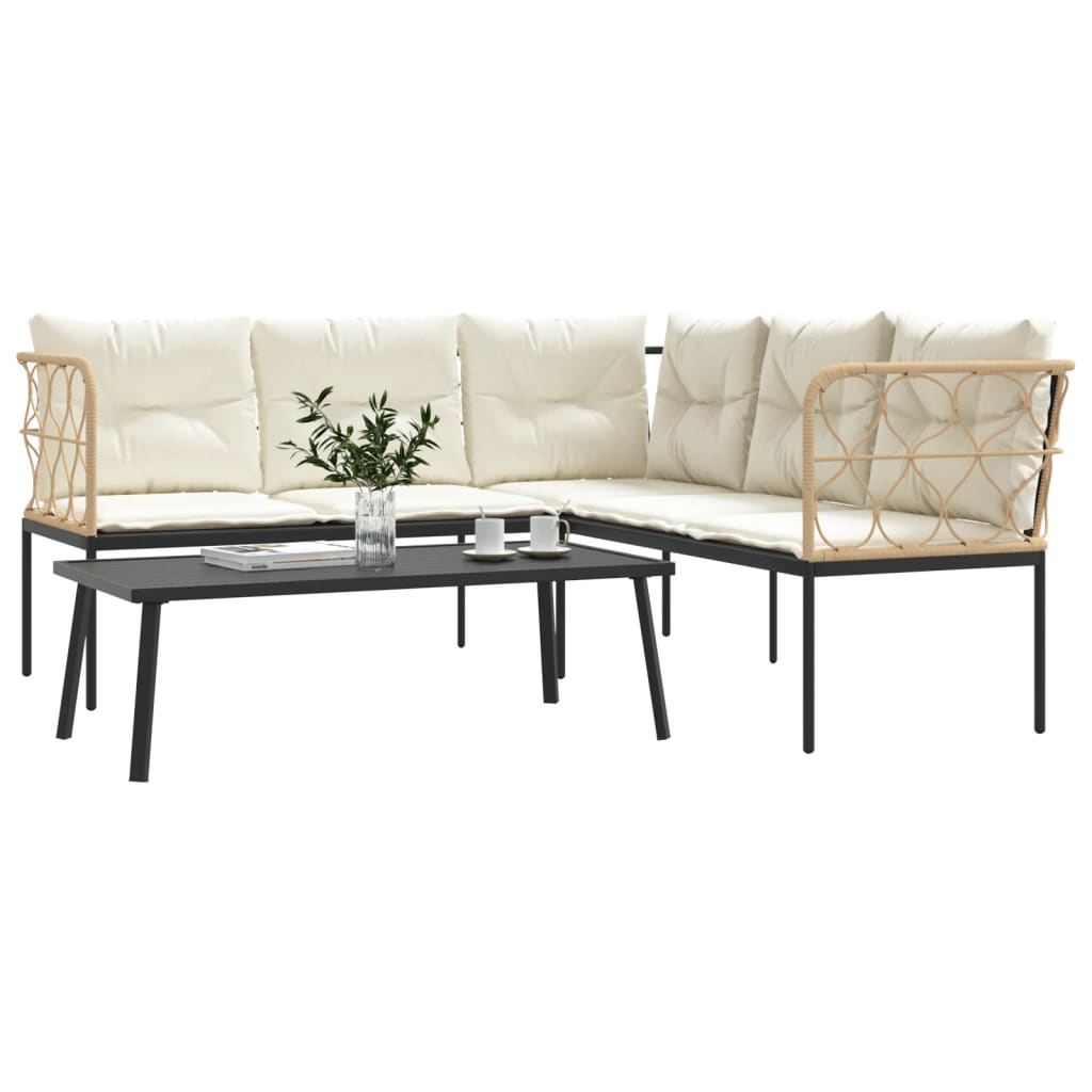 Loungeset met kussens staal en textileen zwart is nu te koop bij PeponiXL, paradijselijk wonen!