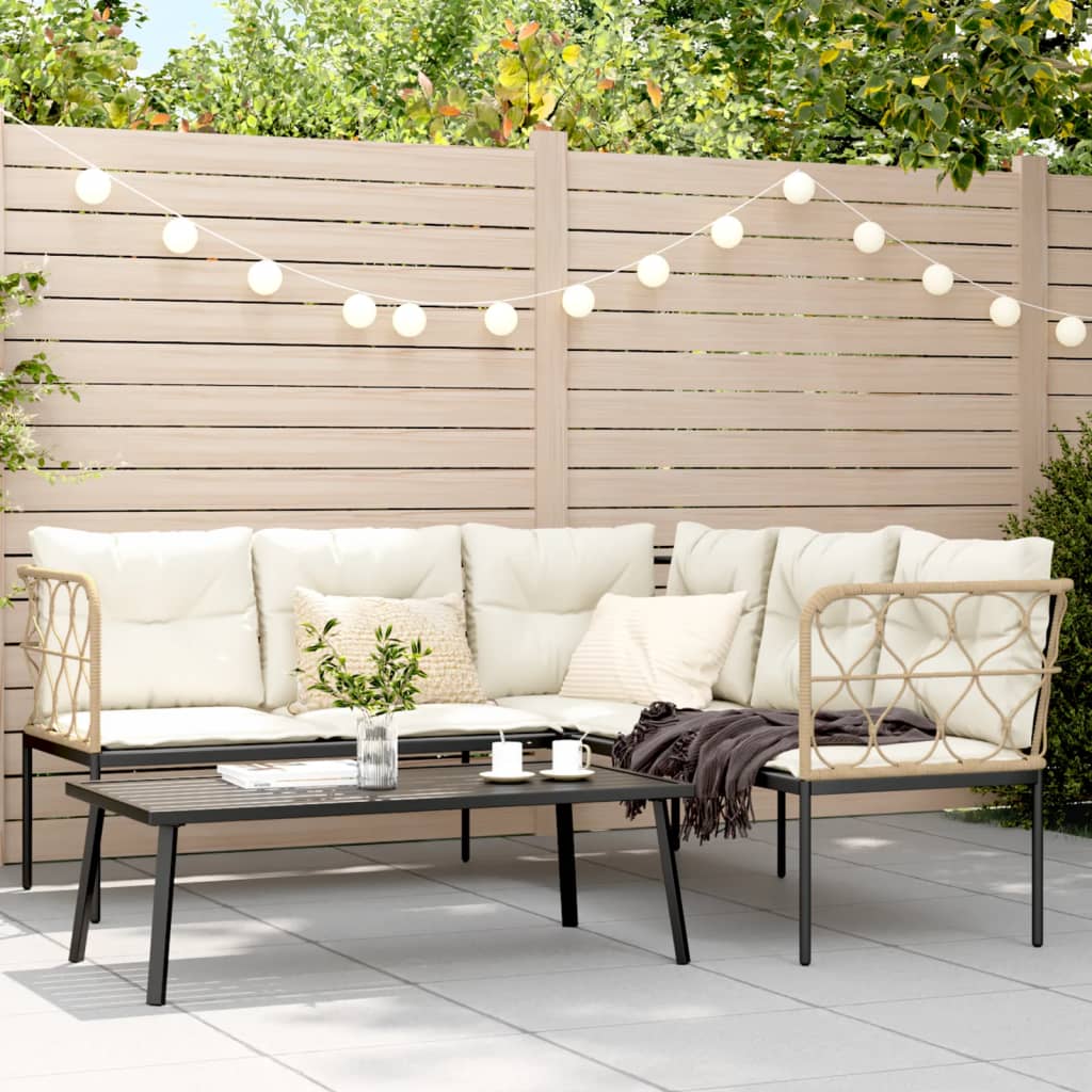Loungeset met kussens staal en textileen zwart is nu te koop bij PeponiXL, paradijselijk wonen!