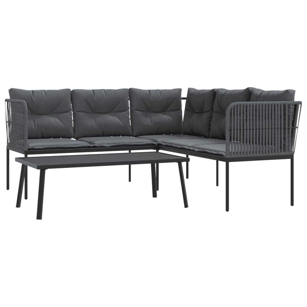Loungeset met kussens staal en textileen zwart is nu te koop bij PeponiXL, paradijselijk wonen!