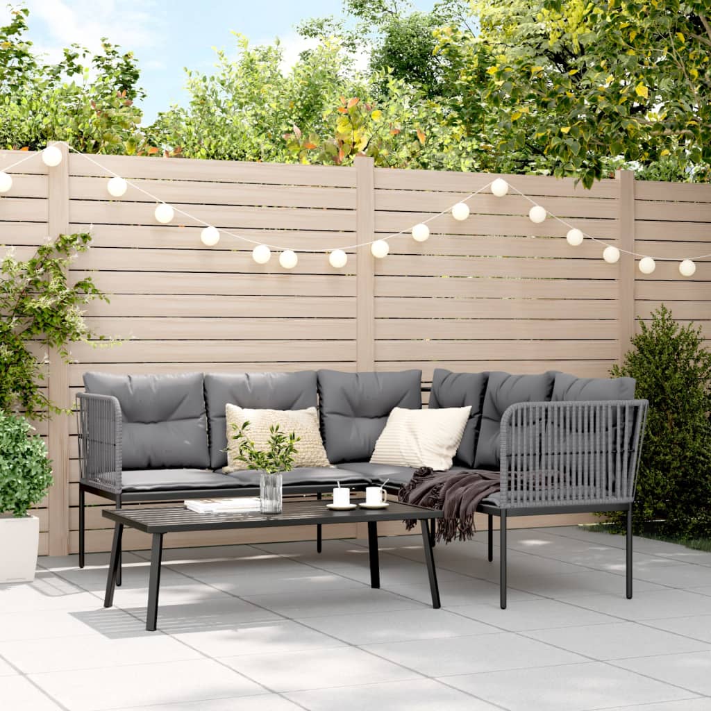 Loungeset met kussens staal en textileen zwart is nu te koop bij PeponiXL, paradijselijk wonen!