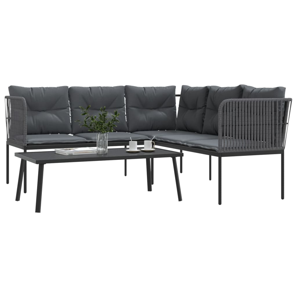 Loungeset met kussens staal en textileen zwart is nu te koop bij PeponiXL, paradijselijk wonen!