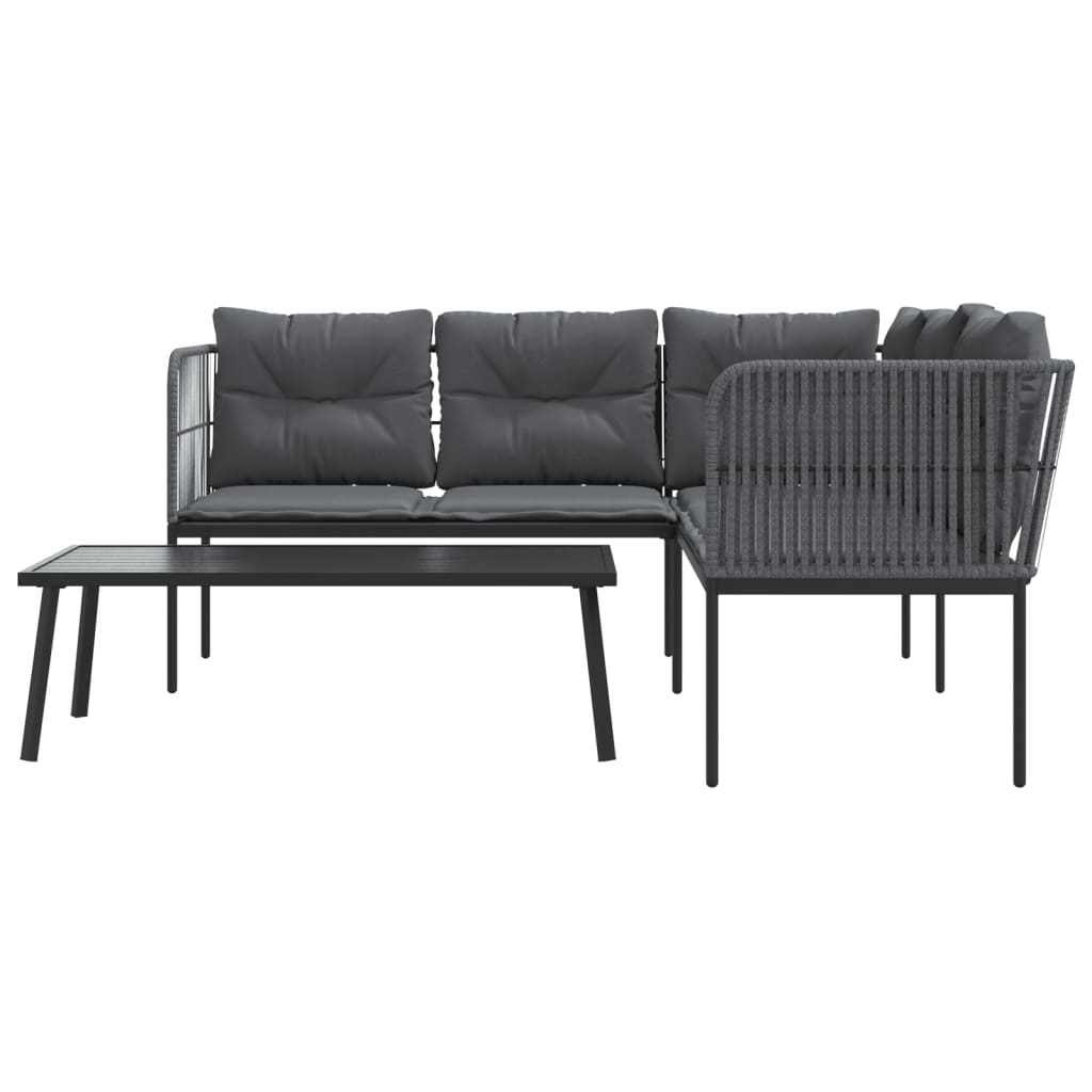 Loungeset met kussens staal en textileen zwart is nu te koop bij PeponiXL, paradijselijk wonen!