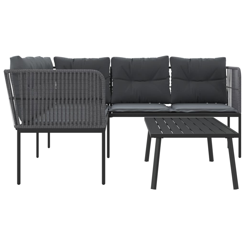 Loungeset met kussens staal en textileen zwart is nu te koop bij PeponiXL, paradijselijk wonen!
