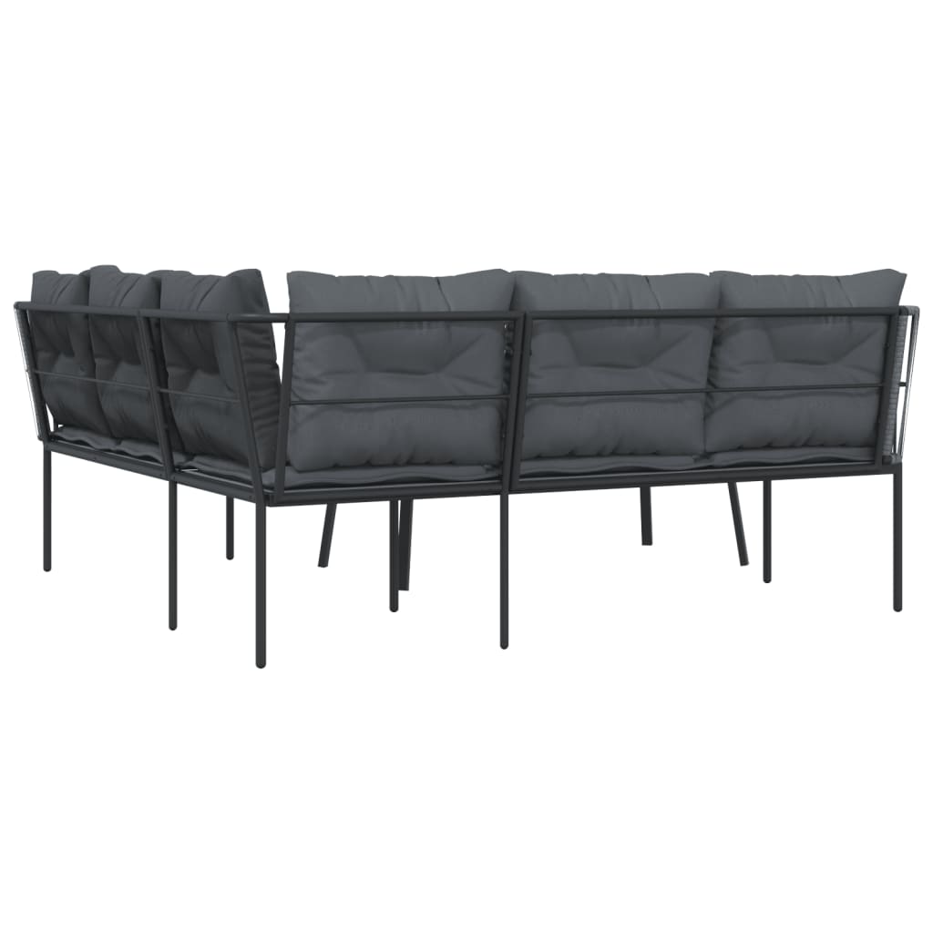 Loungeset met kussens staal en textileen zwart is nu te koop bij PeponiXL, paradijselijk wonen!