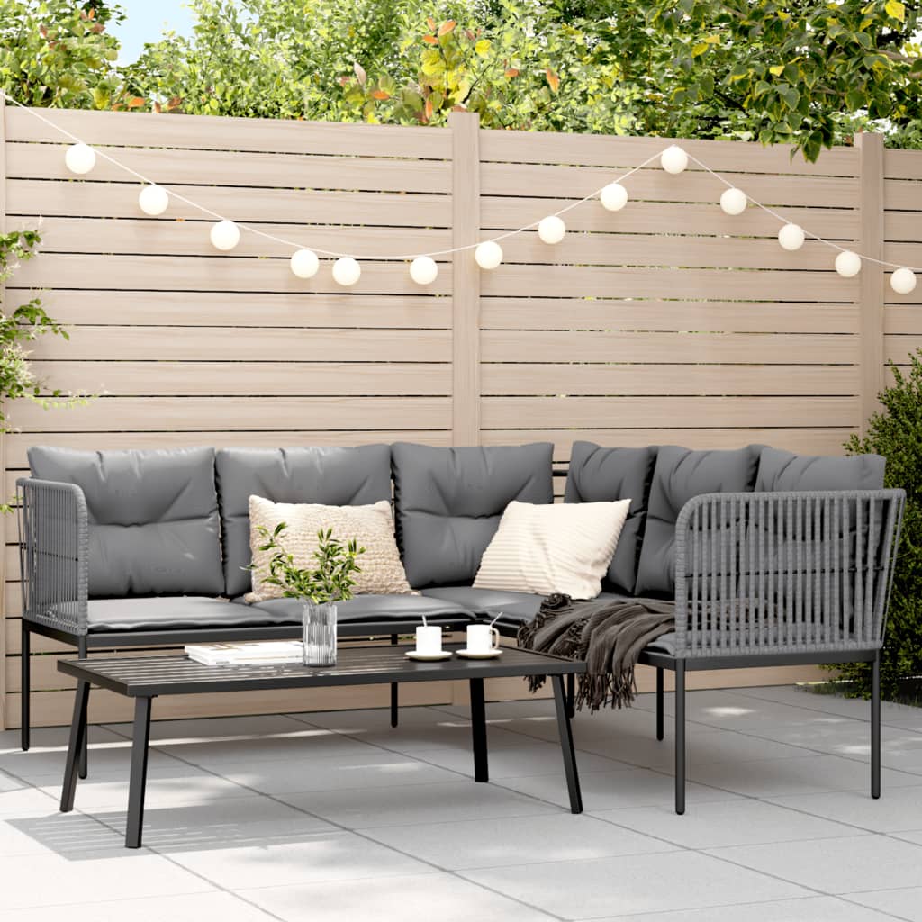 Loungeset met kussens staal en textileen zwart is nu te koop bij PeponiXL, paradijselijk wonen!