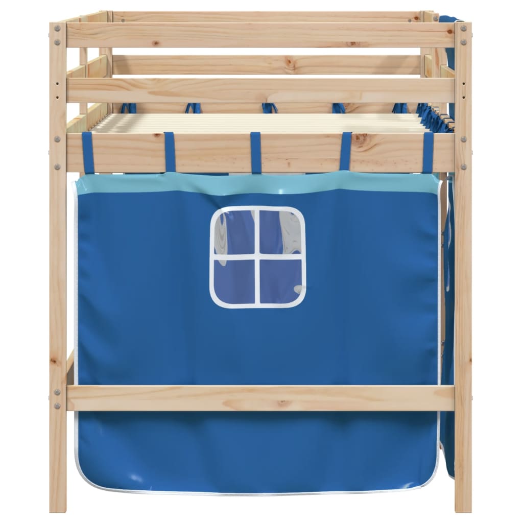 Kinderhoogslaper met gordijnen 90x200 cm grenenhout blauw is nu te koop bij PeponiXL, paradijselijk wonen!