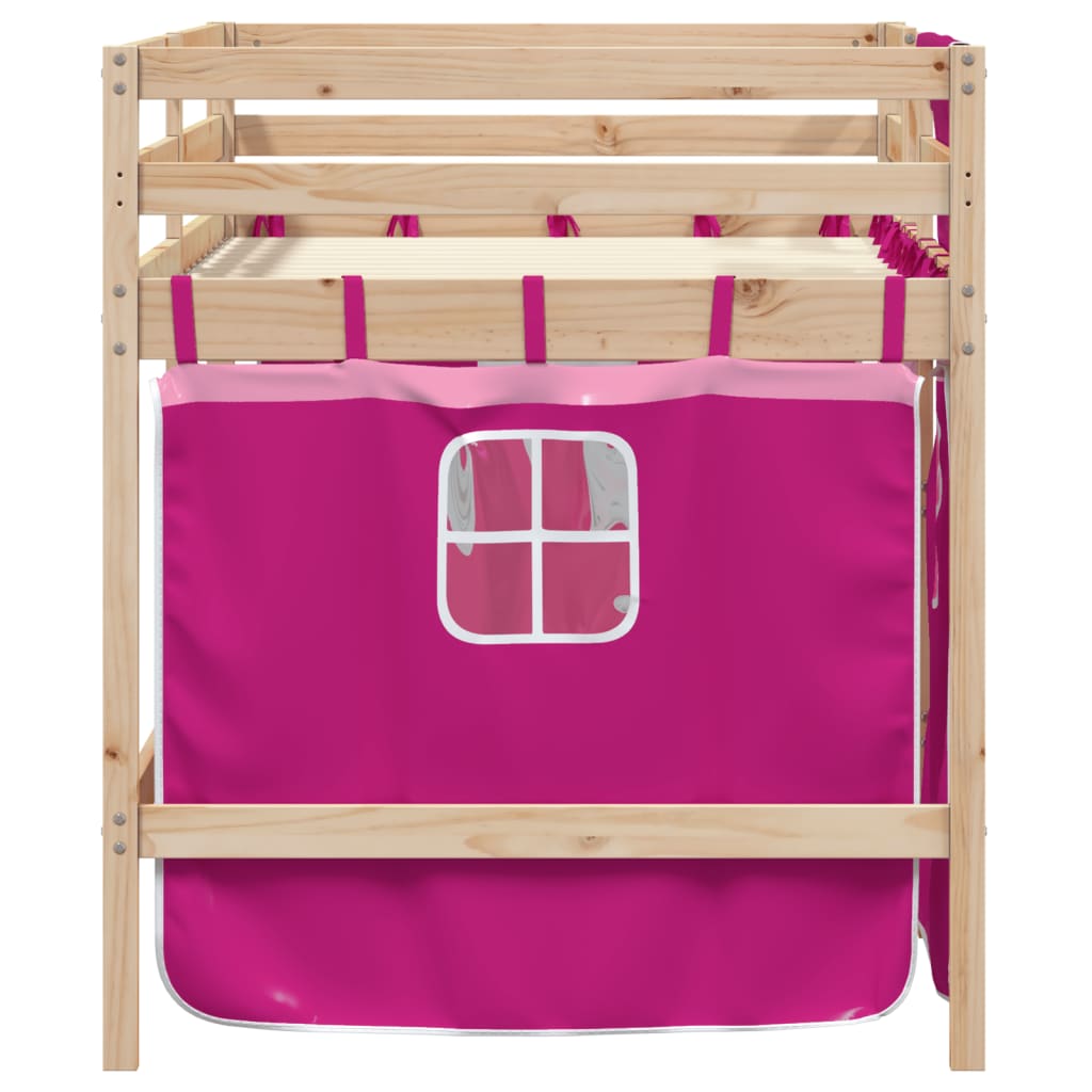 Kinderhoogslaper met gordijnen 90x200 cm grenenhout roze is nu te koop bij PeponiXL, paradijselijk wonen!