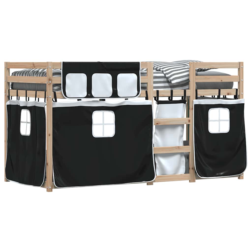Stapelbed met gordijnen 90x200 cm grenenhout wit en zwart is nu te koop bij PeponiXL, paradijselijk wonen!