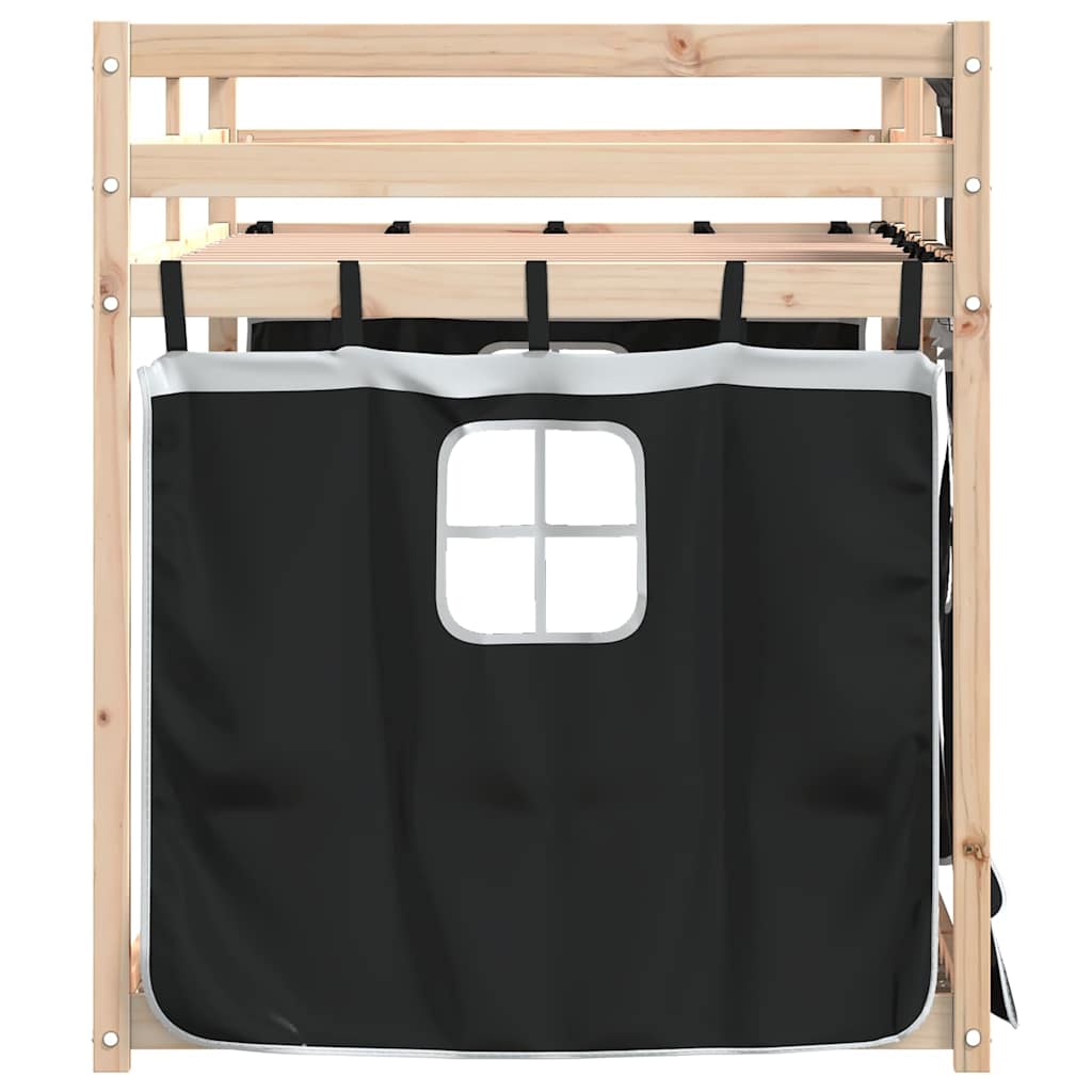 Stapelbed met gordijnen 90x200 cm grenenhout wit en zwart is nu te koop bij PeponiXL, paradijselijk wonen!